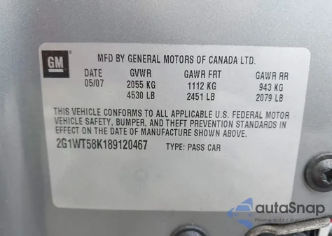 2008 Chevrolet Impala Lt from USA, damaged, VIN 2G1WT58K189120467